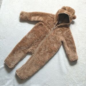 Gap Baby Jacket Bunting 6-12Mo Beige Fleece Bear Ears Hooded Zip